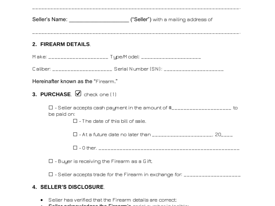 Free Firearm Gun Bill Of Sale Form PDF Word EForms