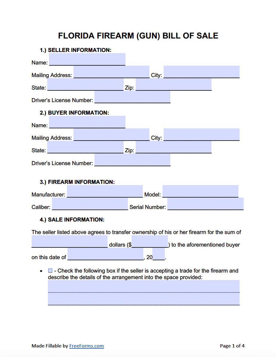 Free Printable Bill Of Sale For Gun