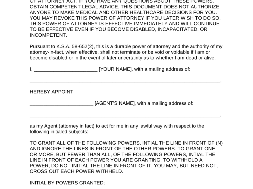 Free Kansas Power Of Attorney Forms 10 Types PDF Word EForms