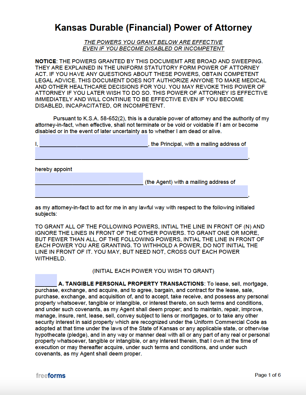 Free Kansas Power Of Attorney Forms PDF Word