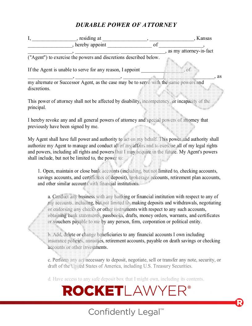 Free Kansas Power Of Attorney Make Download Rocket Lawyer