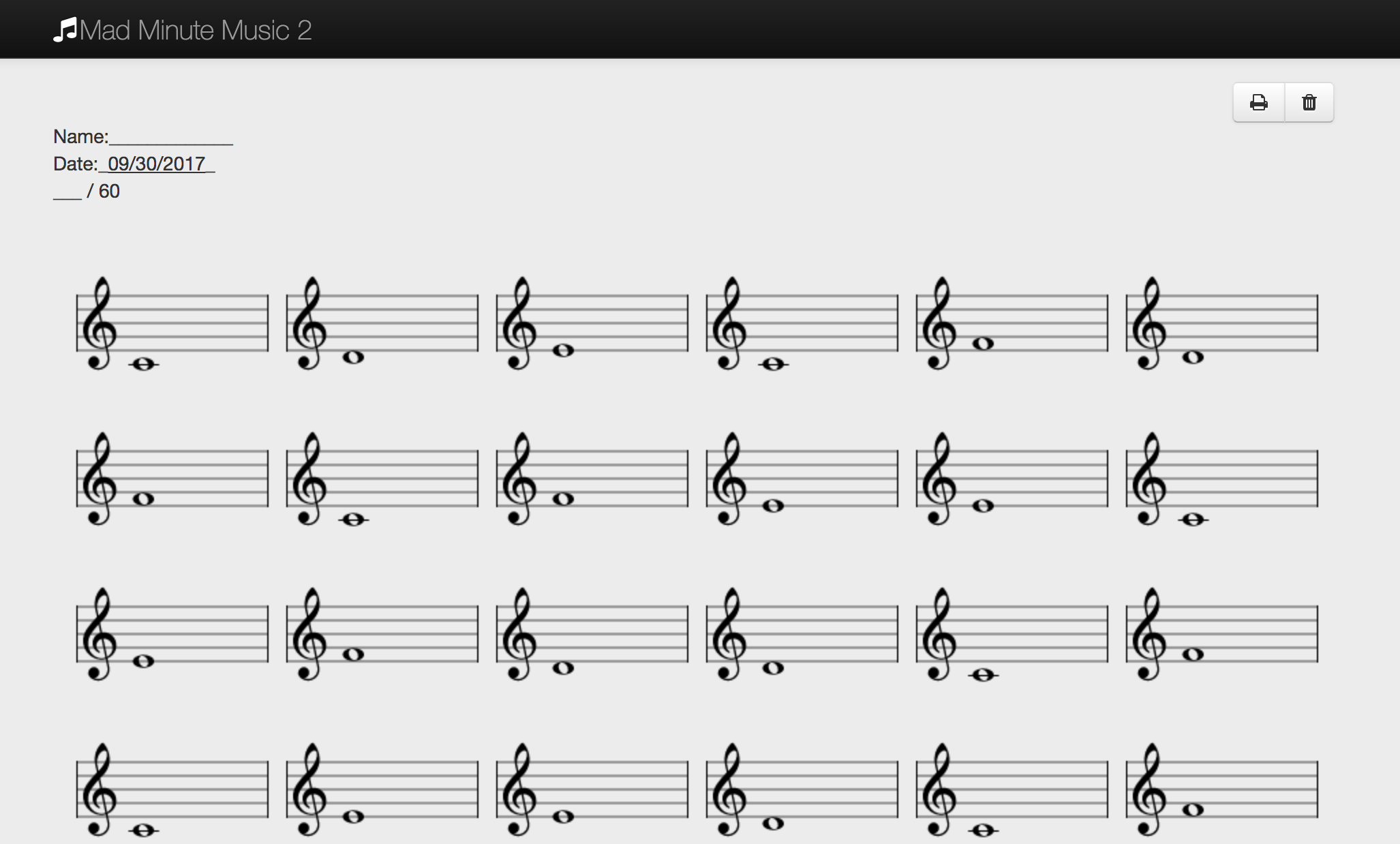 Treble Clef Note Quiz Printable