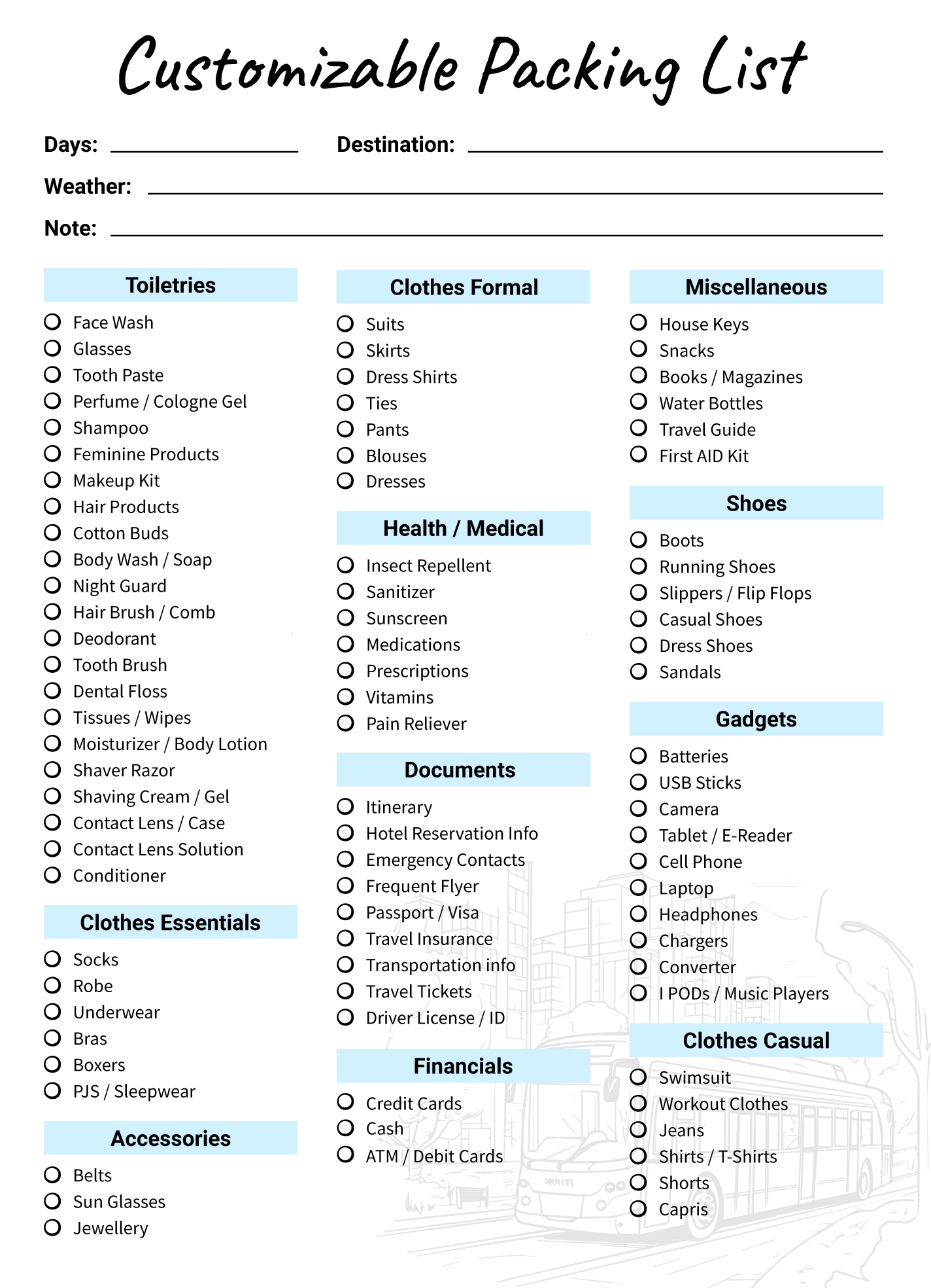 Free Printable Packing List For Vacation