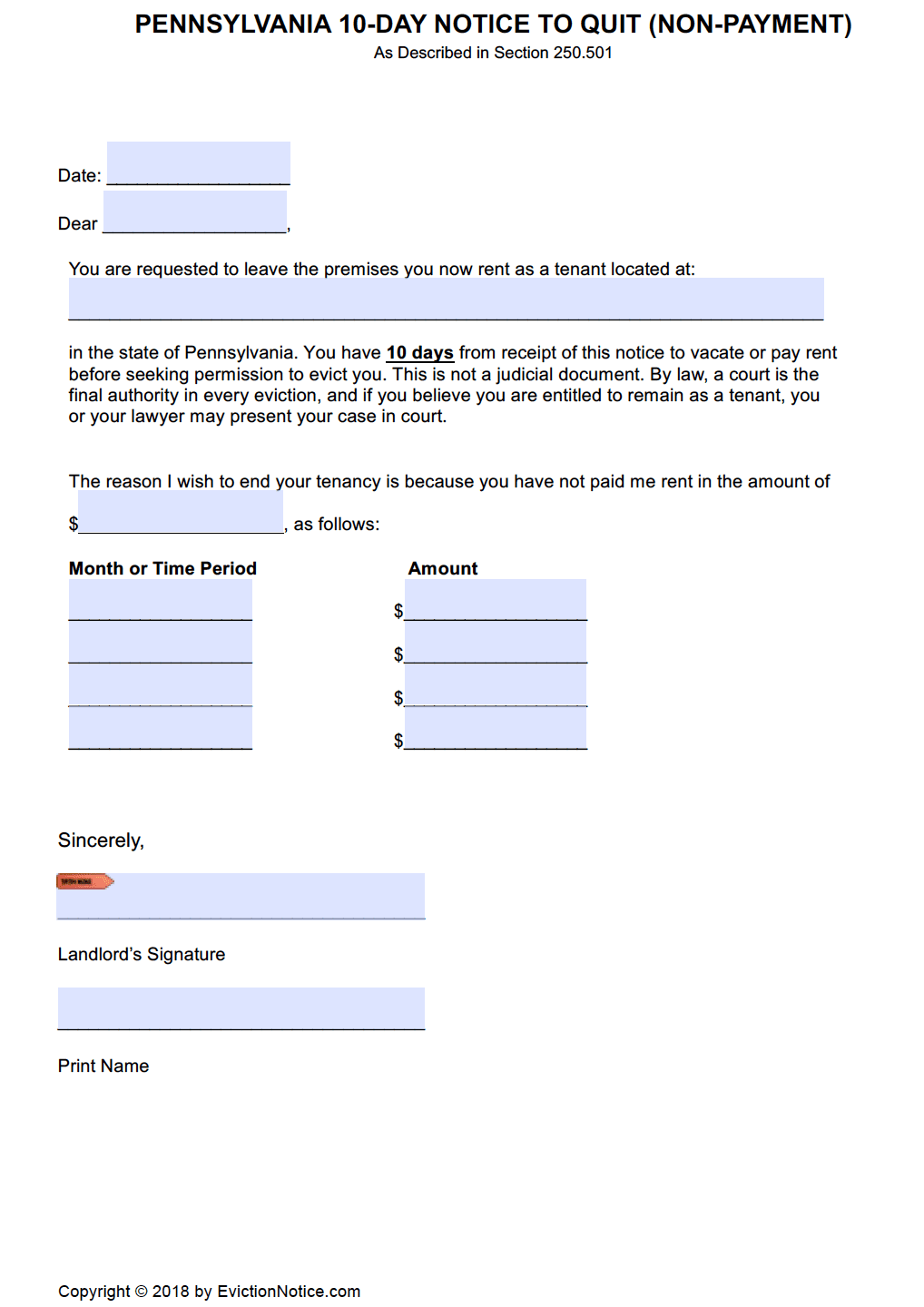 Free Pennsylvania 10 Day Notice To Pay Or Quit PDF