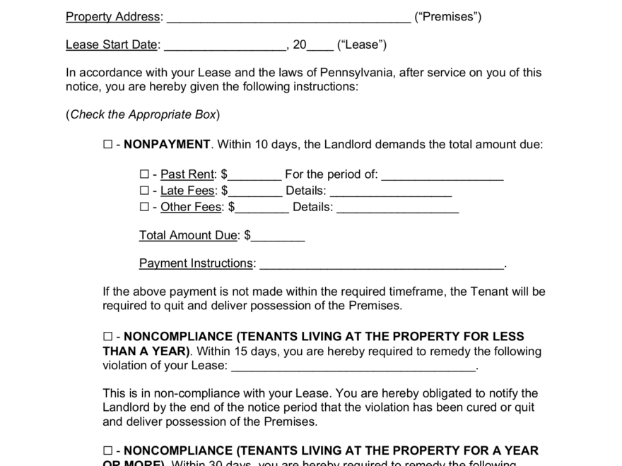 Free Pennsylvania Eviction Notice Forms 4 PDF Word EForms