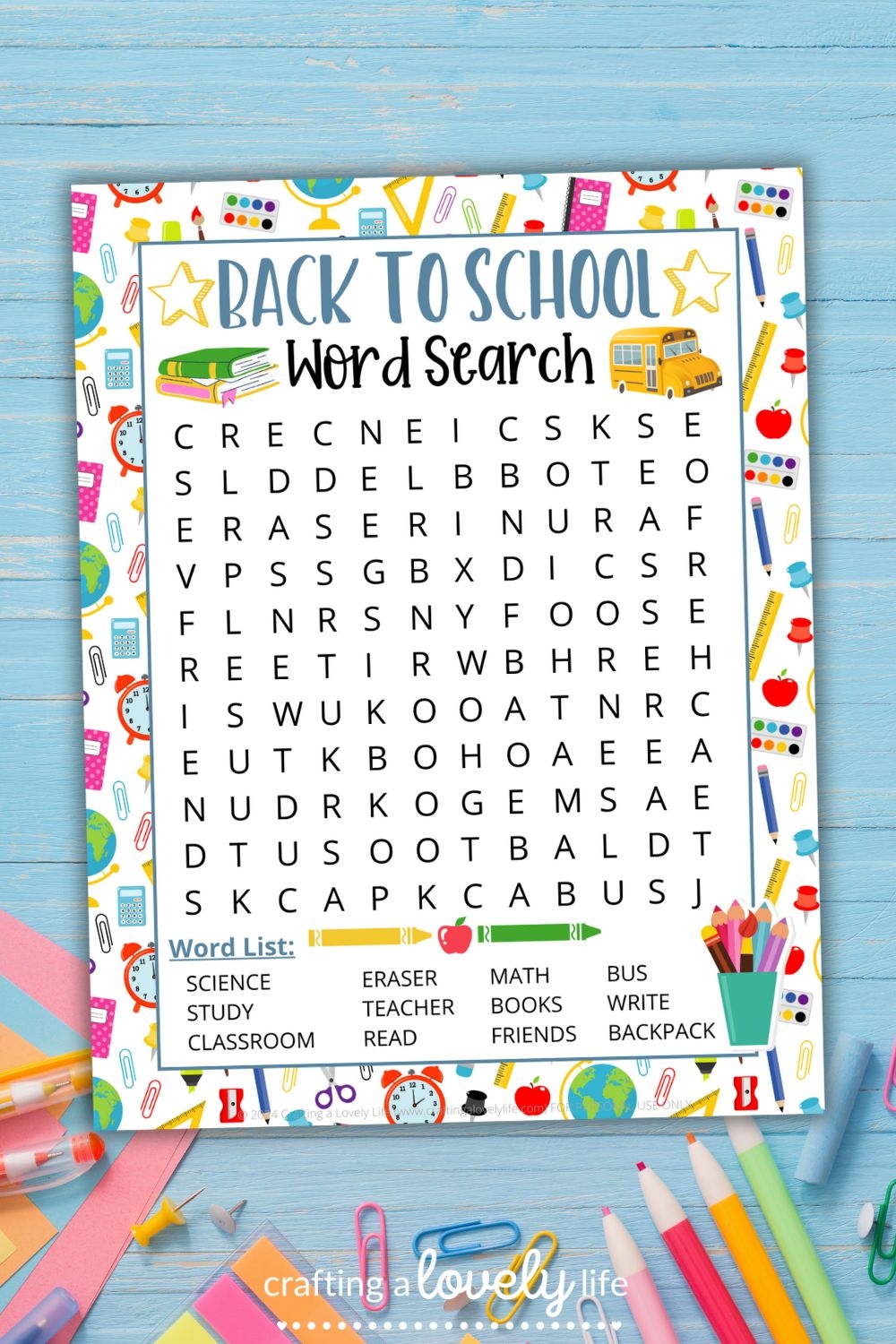Free Printable Back To School Word Search