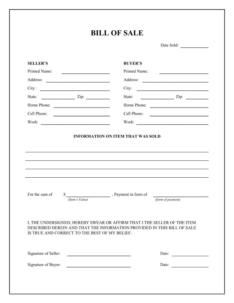 Free Printable Bill Of Sales Printable Party Favors