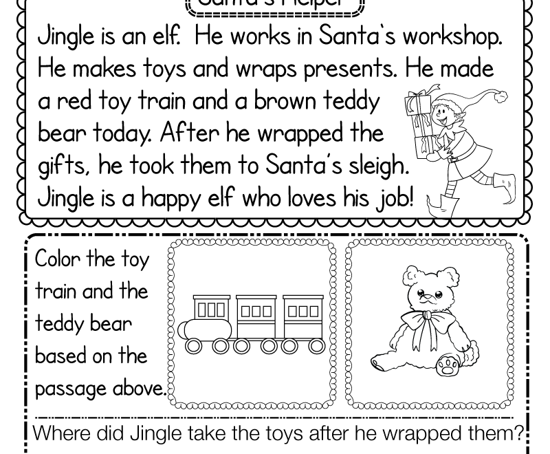 Free Printable Christmas Reading Worksheet