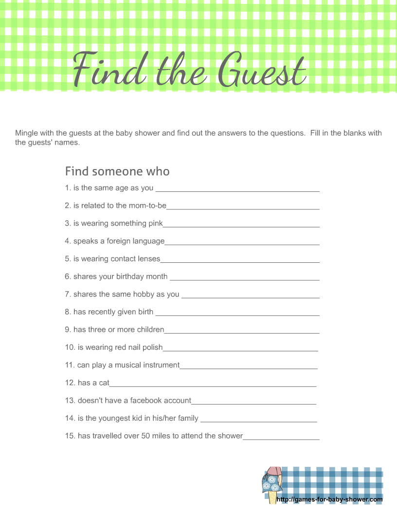 Free Printable Find The Guest Icebreaker Baby Shower Game