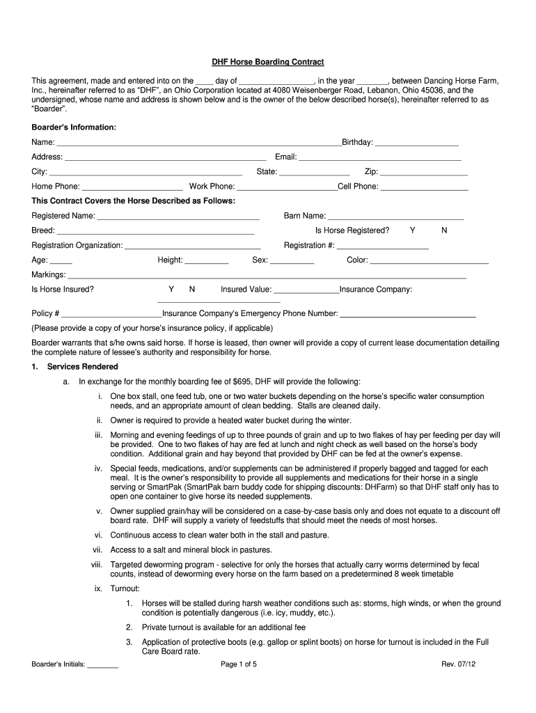 Free Printable Horse Boarding Contract Fill Out Sign Online DocHub