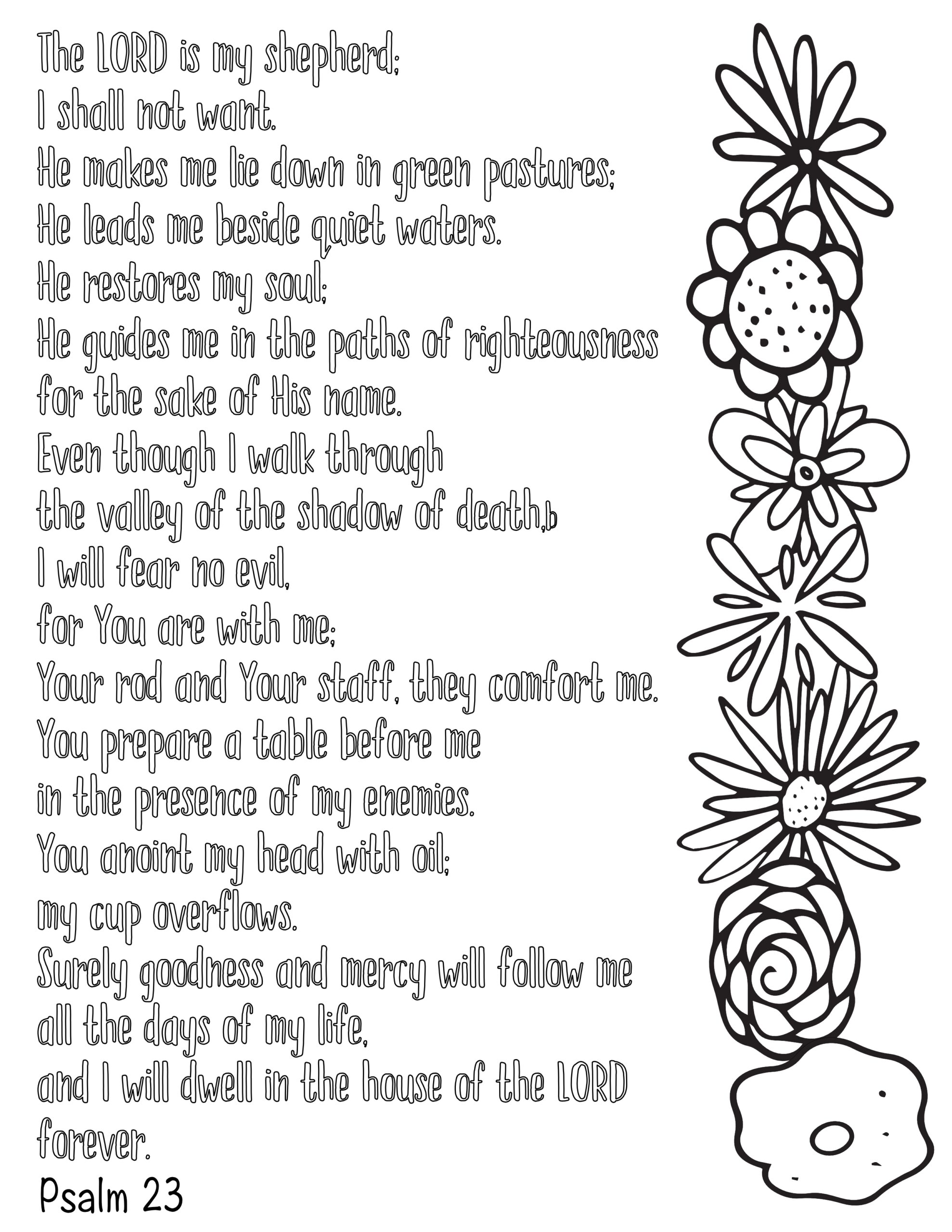 Free Psalm 23 Coloring Pages Stevie Doodles