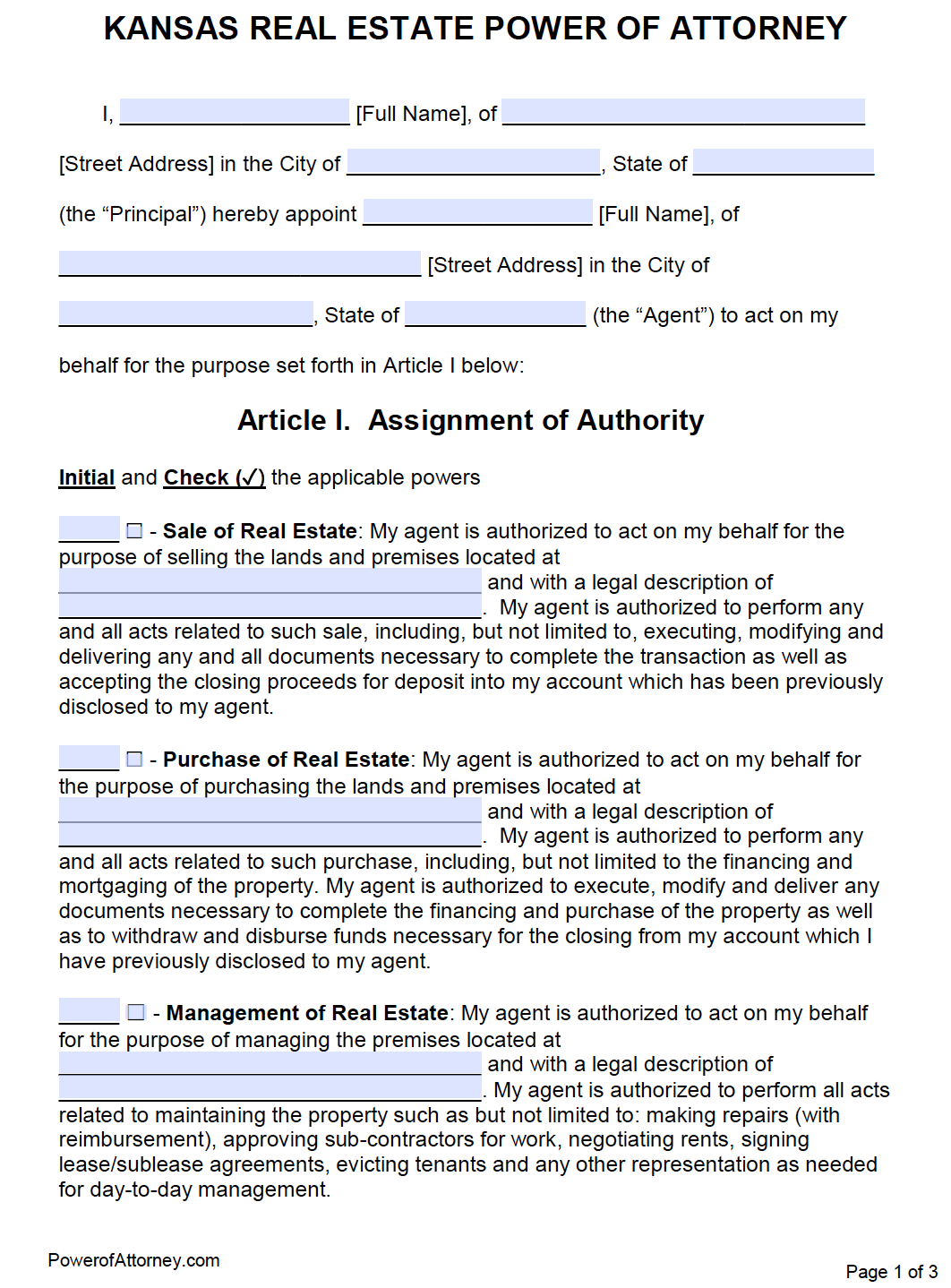Free Printable Kansas Power Of Attorney Form
