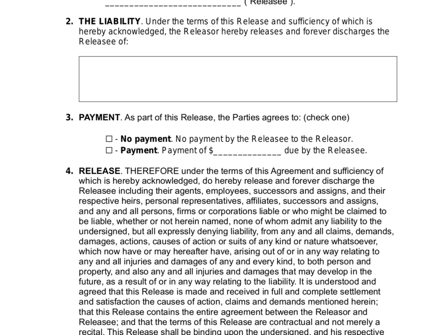Free Release Of Liability Waiver Forms 14 PDF Word EForms