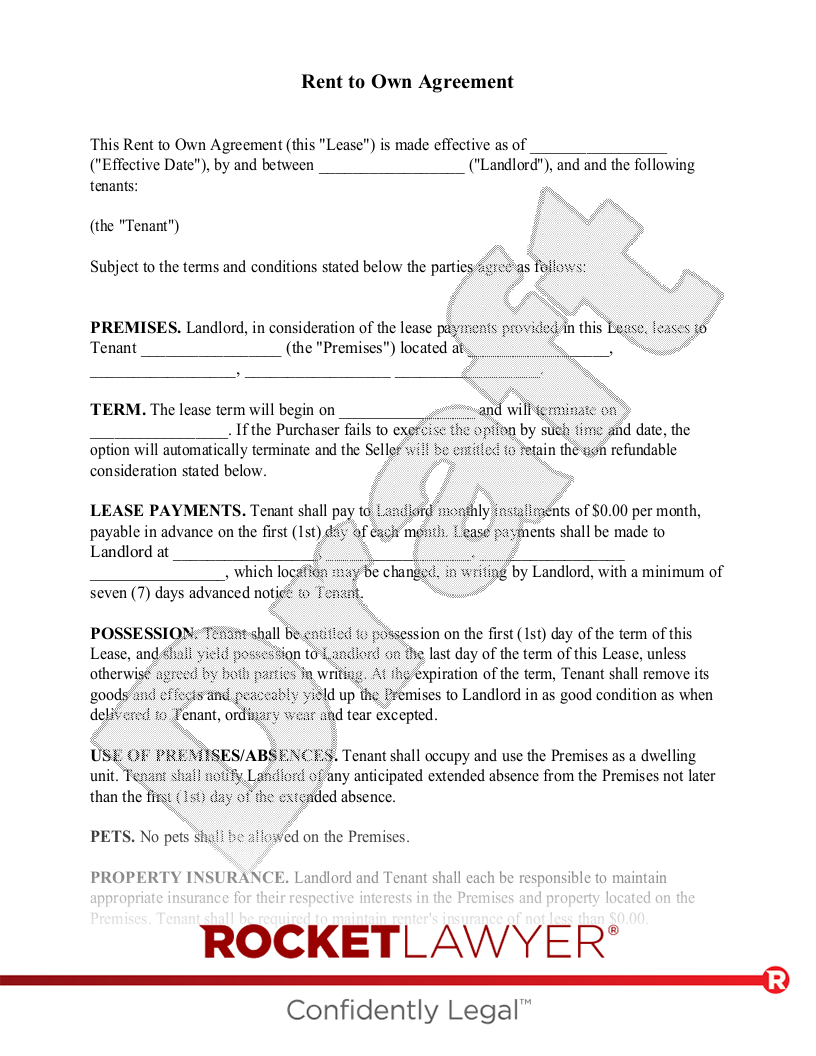 Free Rent to Own Agreement Make Download Rocket Lawyer
