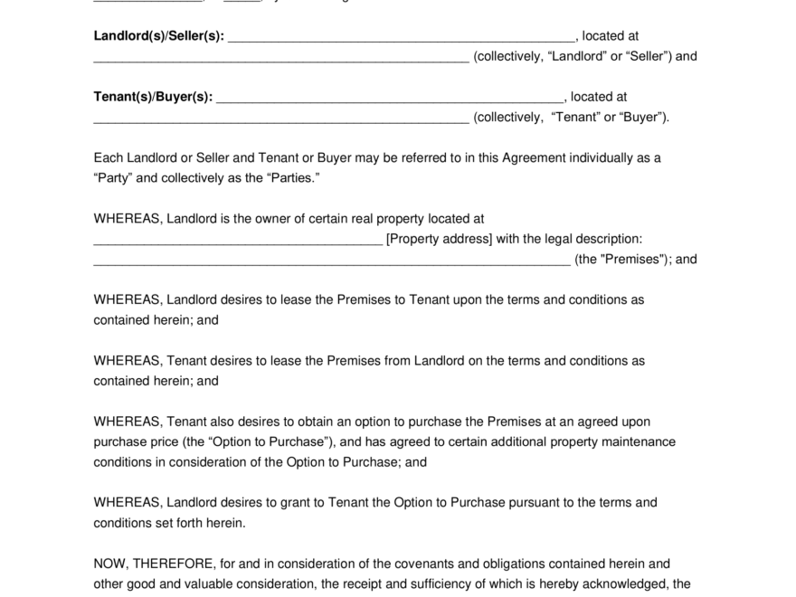 Free Rent to Own Lease Agreement Template PDF Word