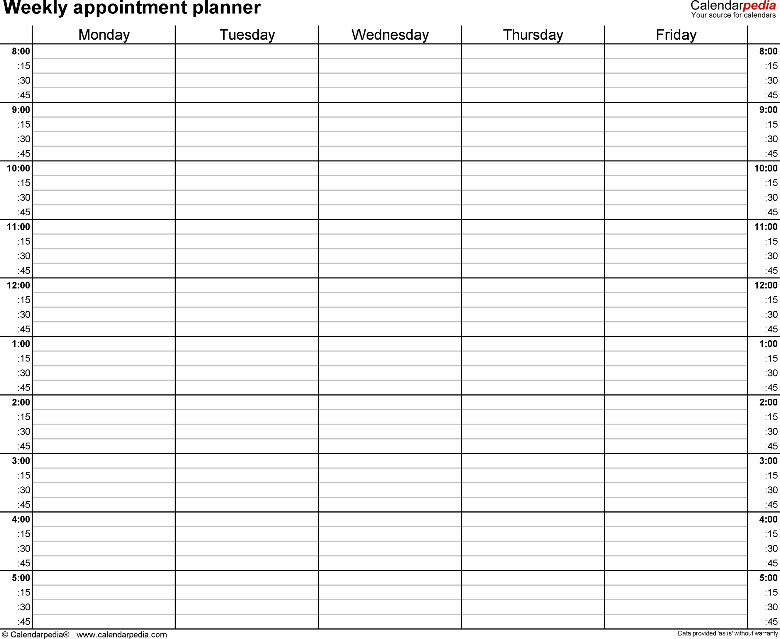 Weekly Schedule With Times Printable