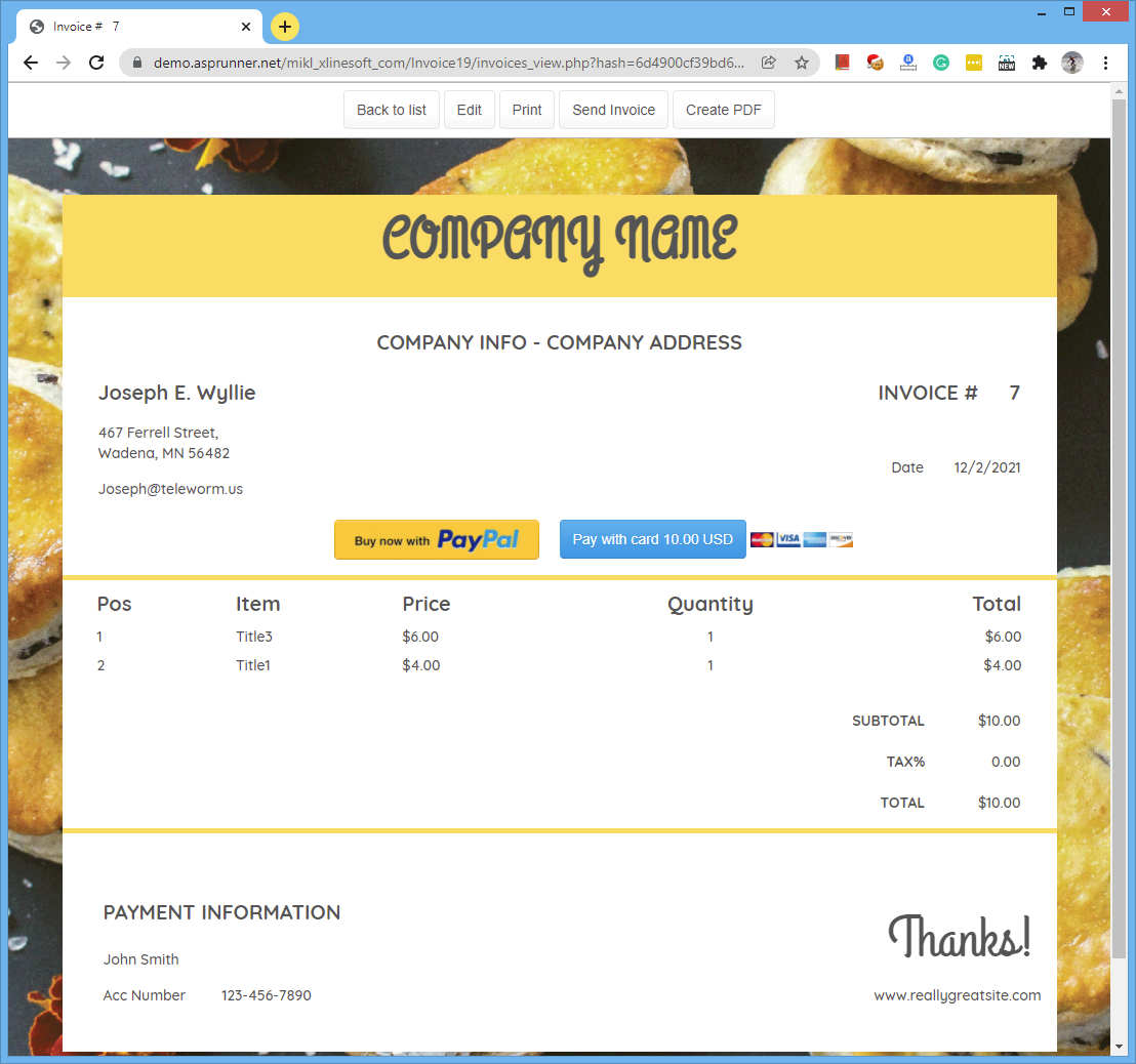 Fully Customizable Invoice Template With PDF Export