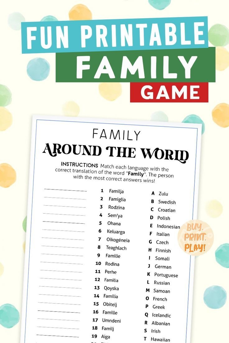 Fun Printable Family Game For Reunion Party