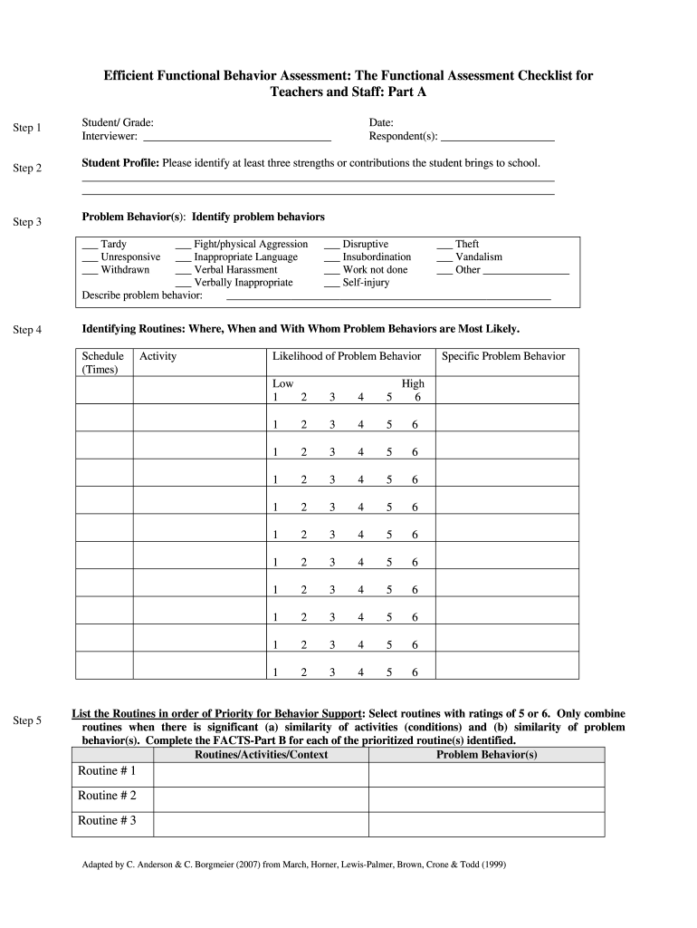 Functional Behavior Assessment Checklist Fill Online Printable Fillable Blank PdfFiller
