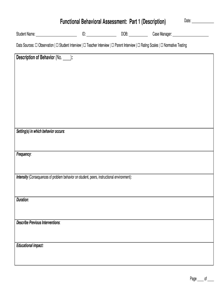 Functional Behavior Assessment Template Fill Online Printable Fillable Blank PdfFiller