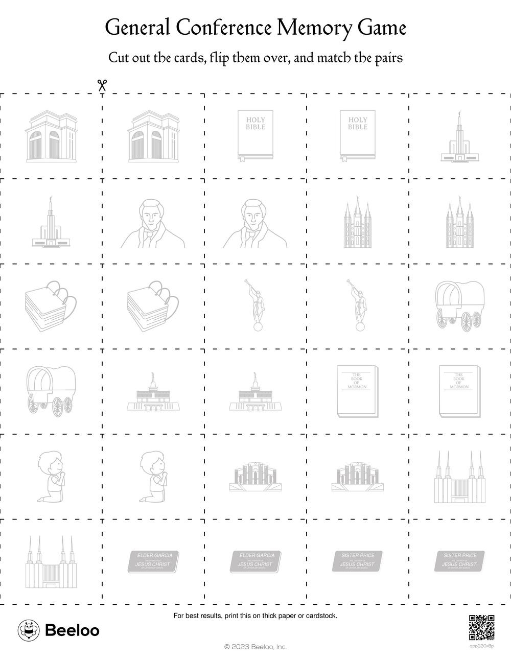General Conference Memory Game Beeloo Printable Crafts And Activities For Kids