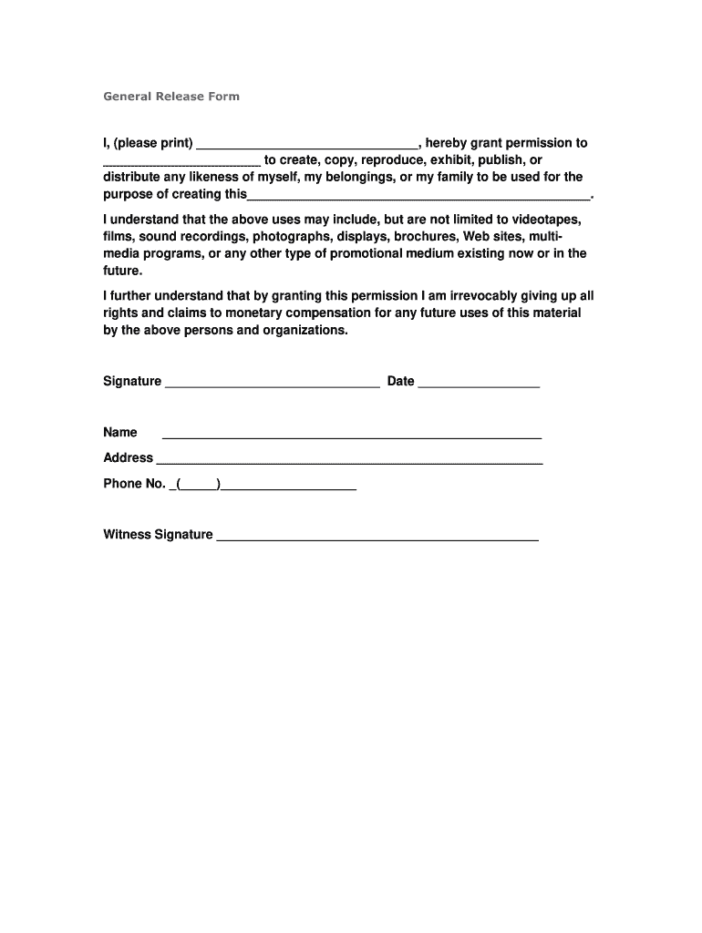 General Release Form Fill Online Printable Fillable Blank PdfFiller