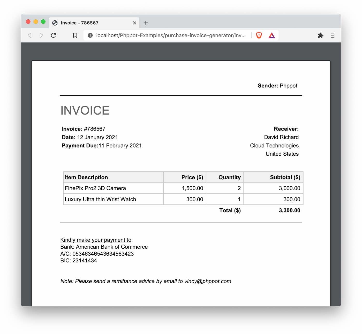 Generate ECommerce Purchase Invoice PDF Using PHP Script Phppot