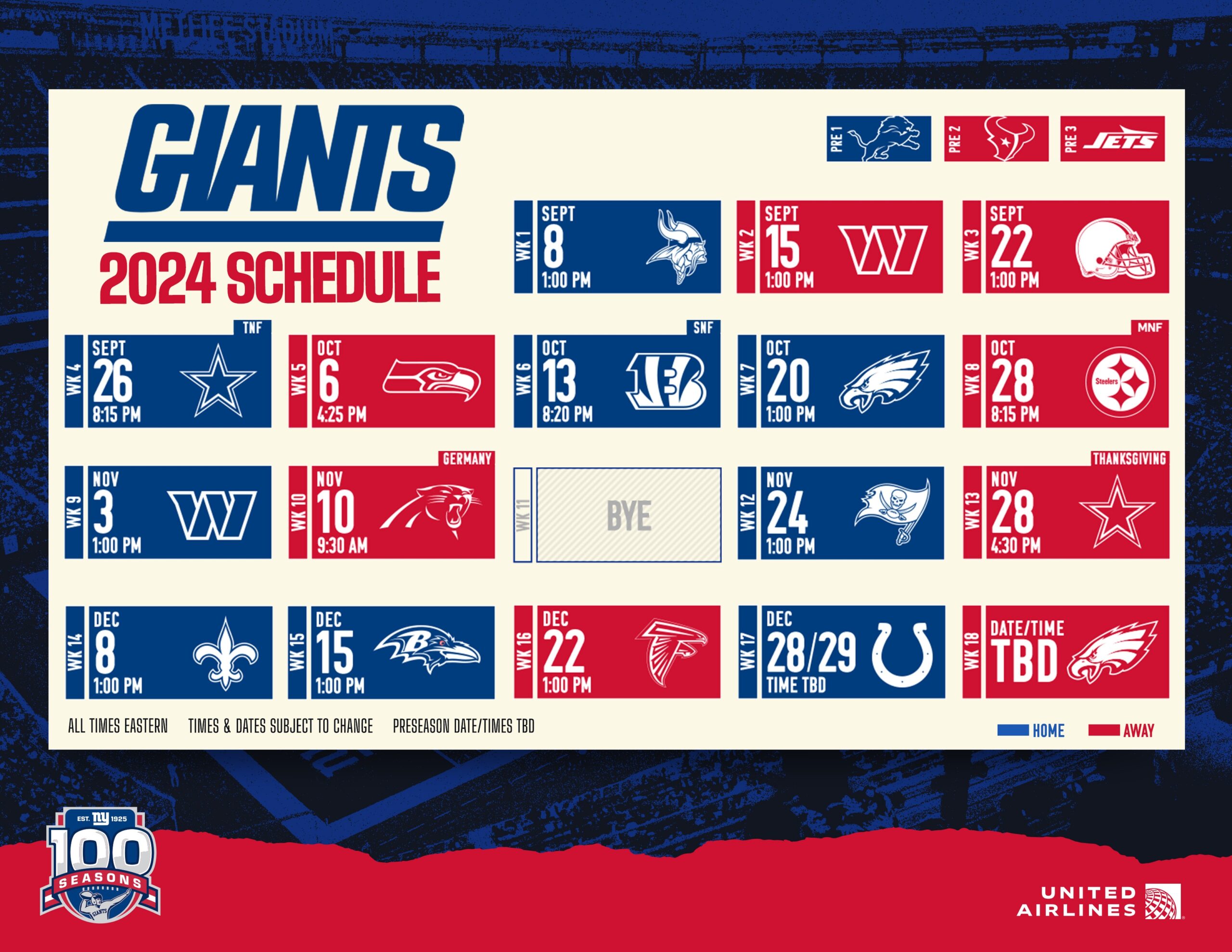 Giants 2025 Schedule New York Giants Giants