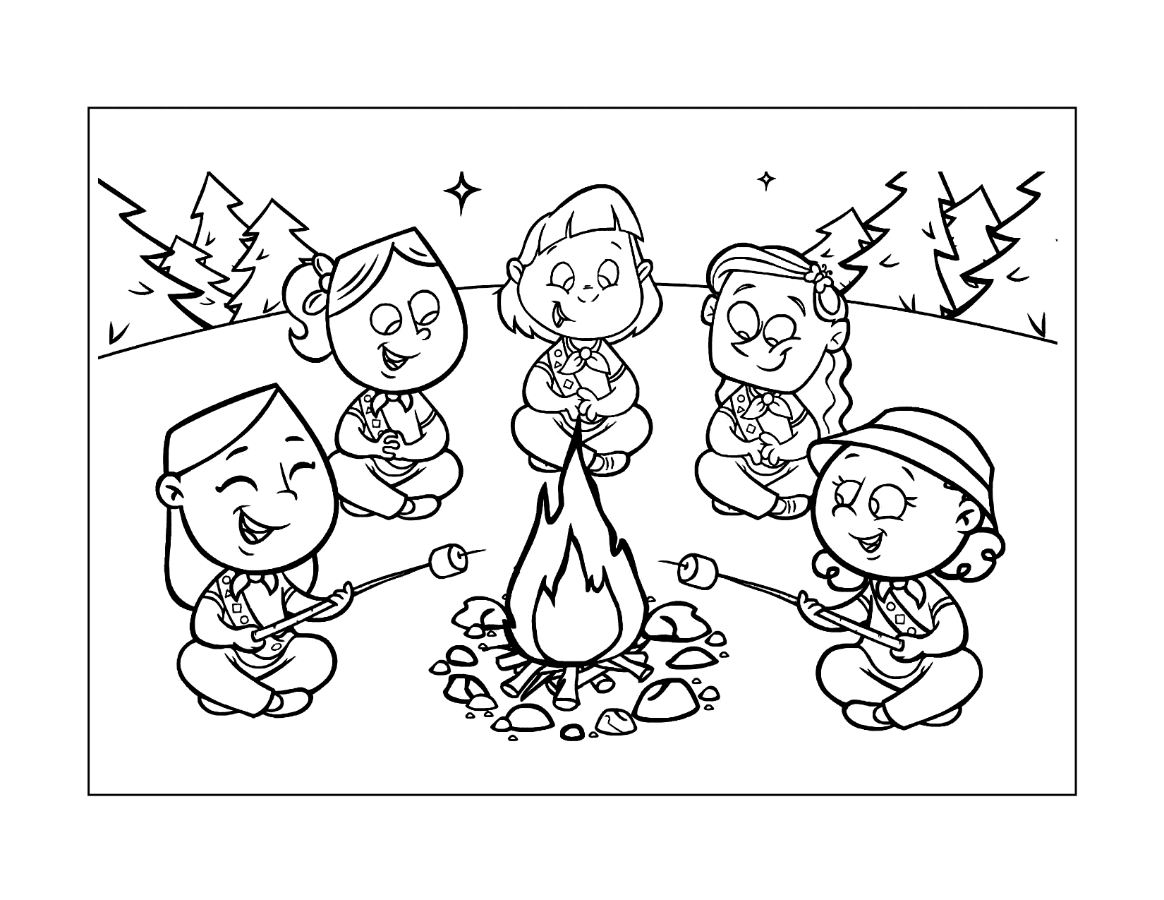 Girl Scouts Around The Campfire Coloring Page Printable Coloring Pages FREE
