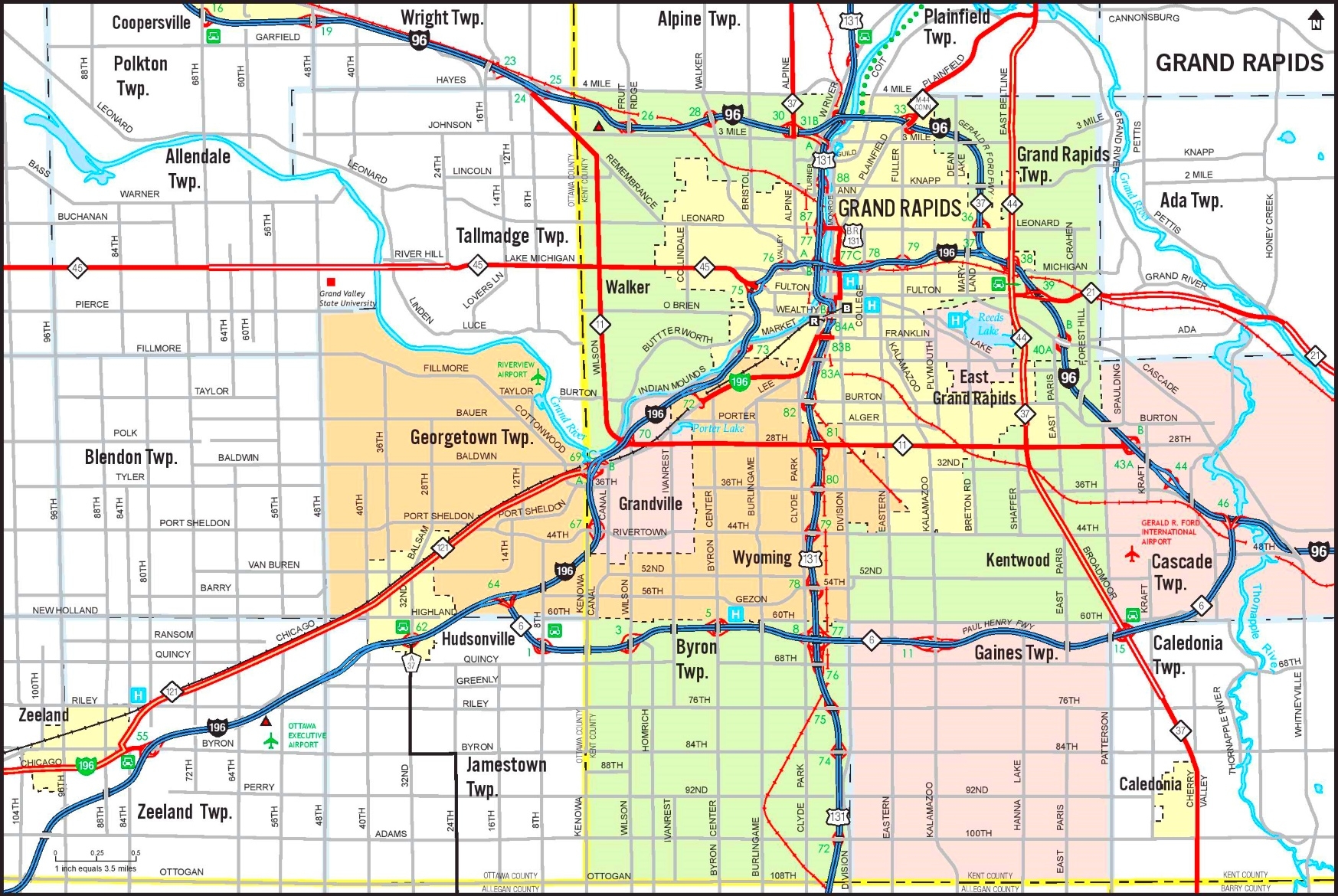 Grand Rapids Area Road Map Ontheworldmap