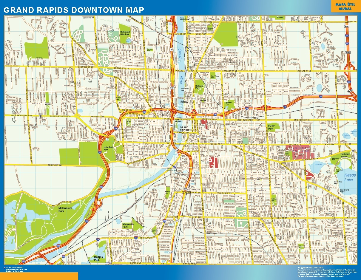 Grand Rapids Downtown Wall Map Wall Maps Of The World THE WALL MAPS