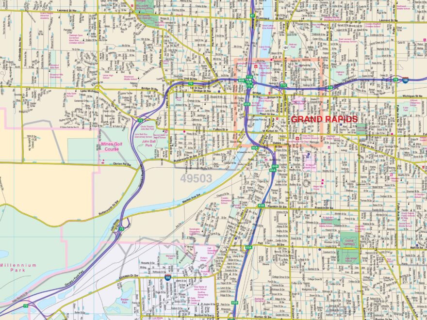Grand Rapids MI Wall Map By Kappa The Map Shop