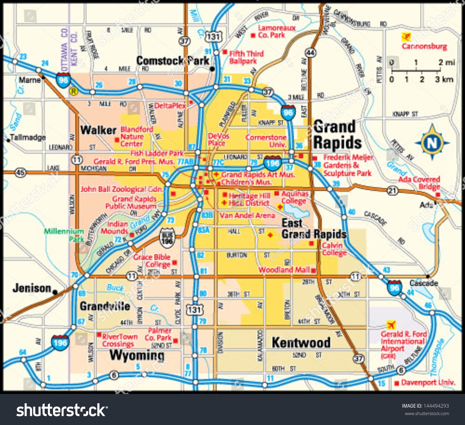 Grand Rapids Michigan Area Map Stock Vector Royalty Free 144494293 Shutterstock