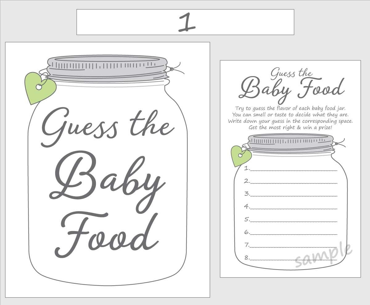 Guess The Baby Food Printable Baby Shower Game Mint Green Gender Neutral Mason Jar Etsy