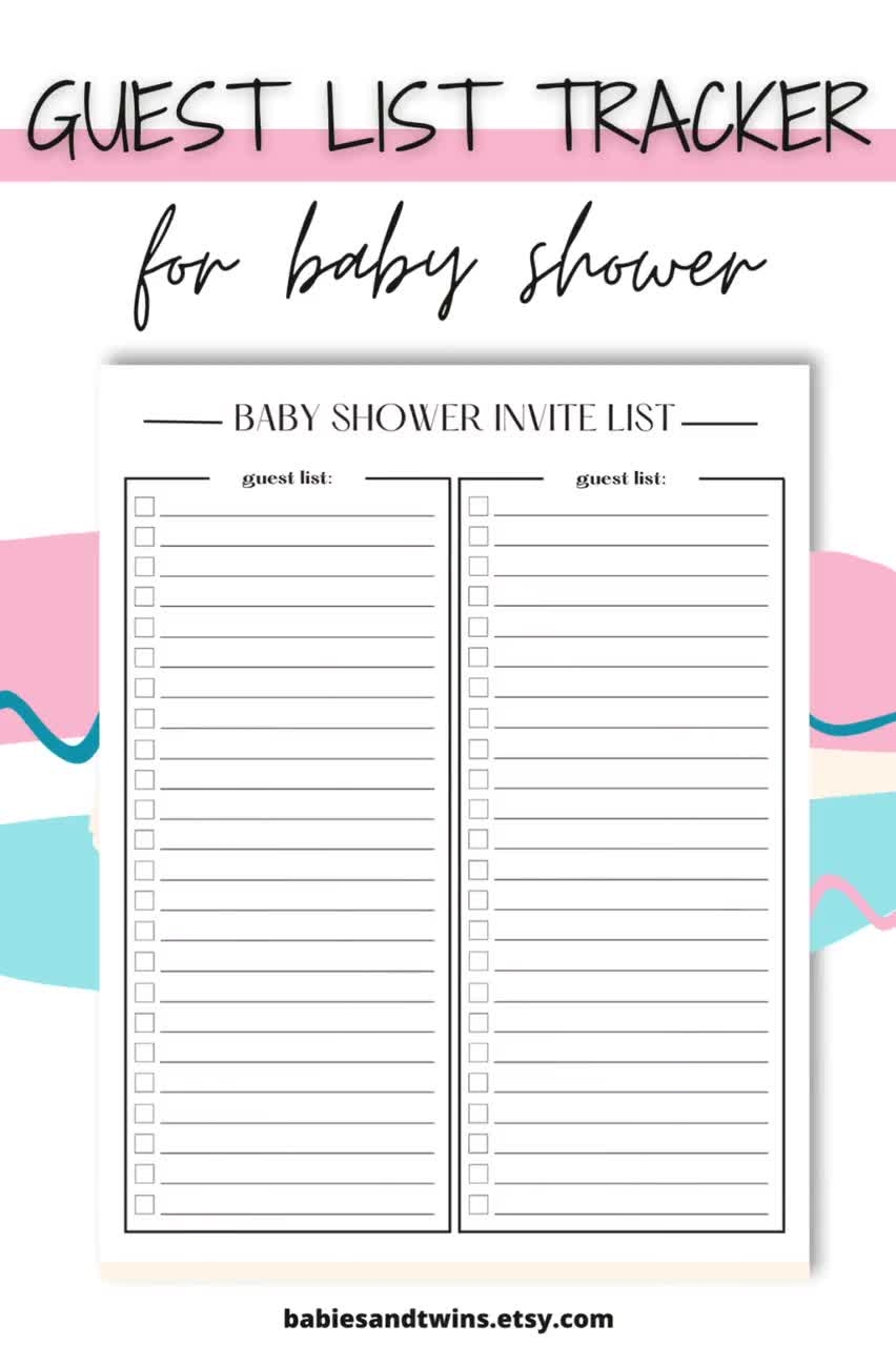Guest List Tracker For Baby Shower Printable Baby Shower Guest List Planner PDF Digital Download Baby Shower Invite Checklist Template Etsy