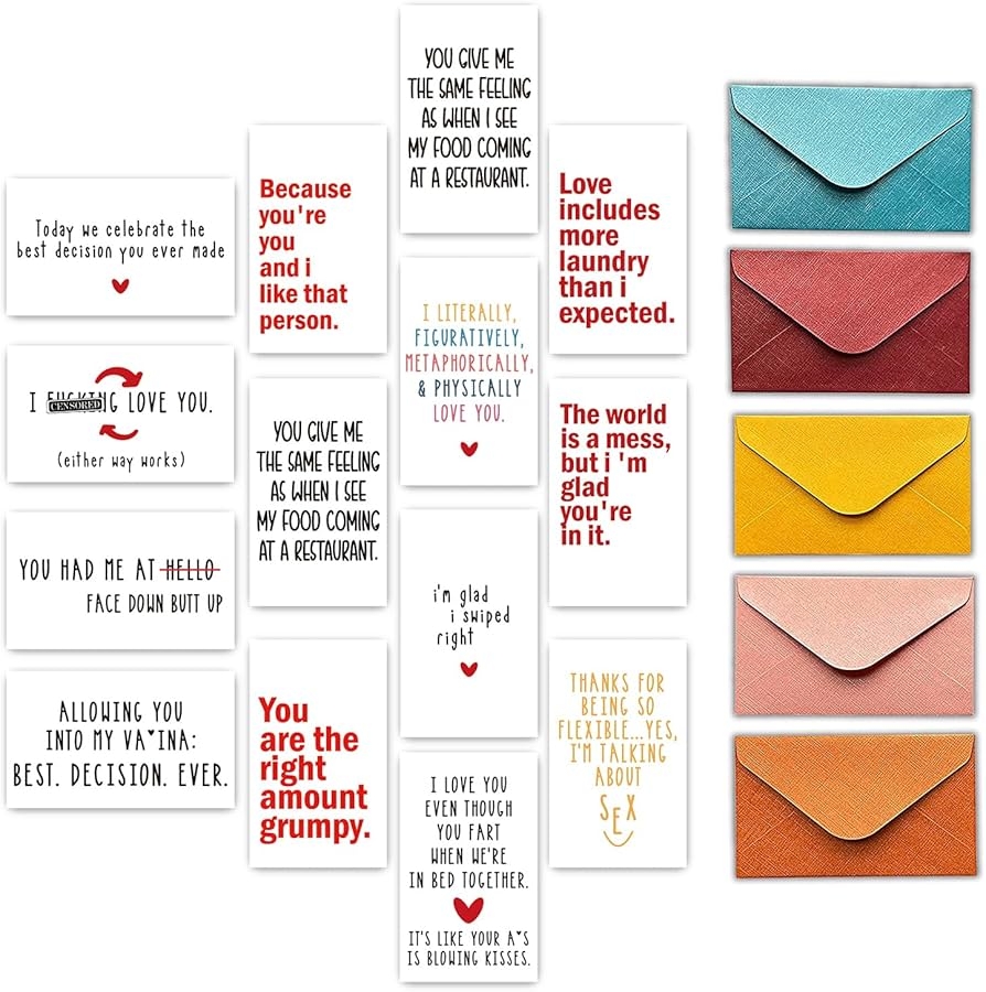 Haipino 14 Funny Mini Love Notes Cards Anniversary Cards With 14 Small Envelopes For Valentine s Day For Her Husband Wife Boyfriend Girlfriend Lunch Box Notes Cards Have Fun With Lovers Y384 