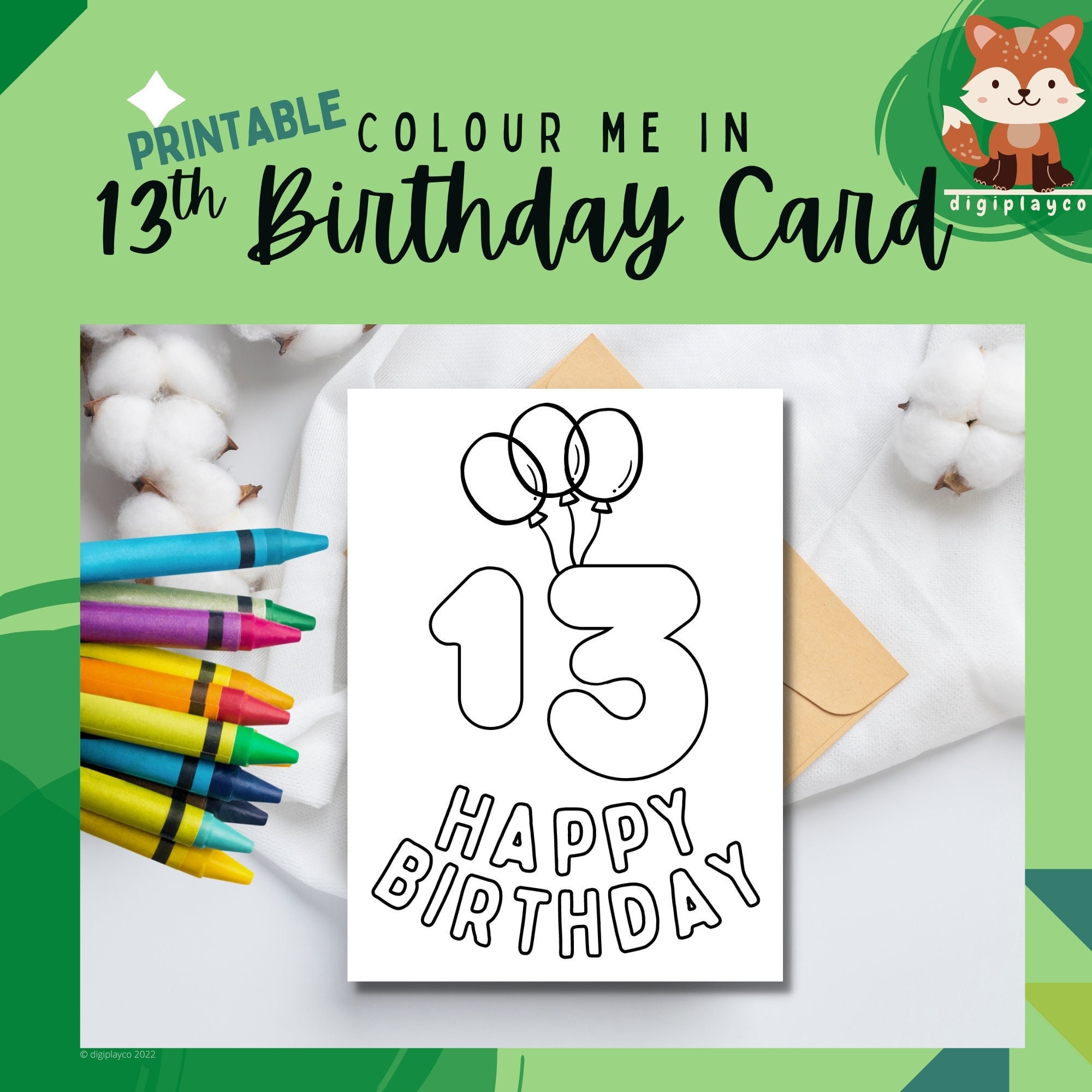 Happy Birthday Card Printable Colour In Kids 13 Year Old Thirteen Birthday Instant Download Printable Coloring Activity Children Etsy