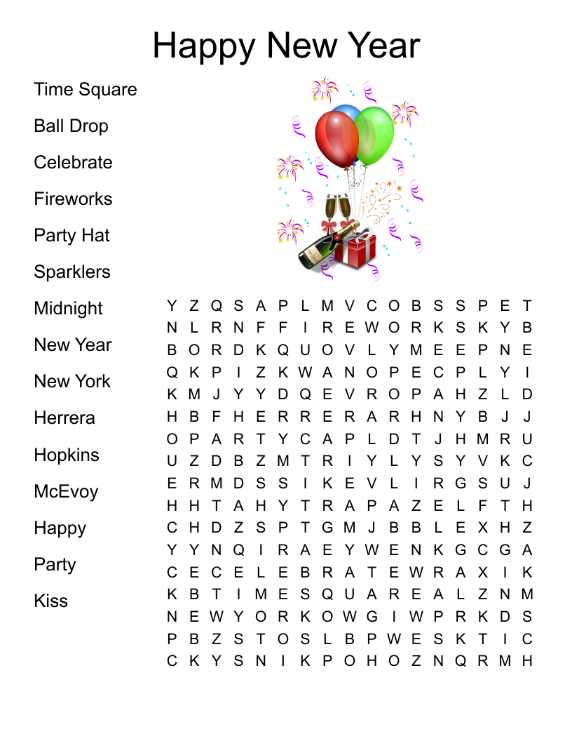 New Years Word Search Printable