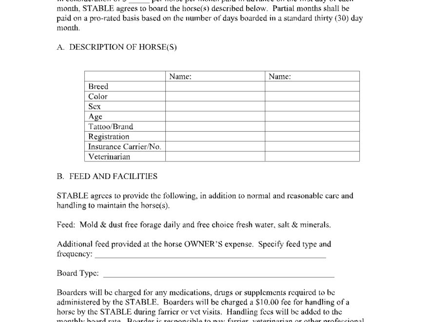 Horse Boarding Contract Template Free Sample CocoSign