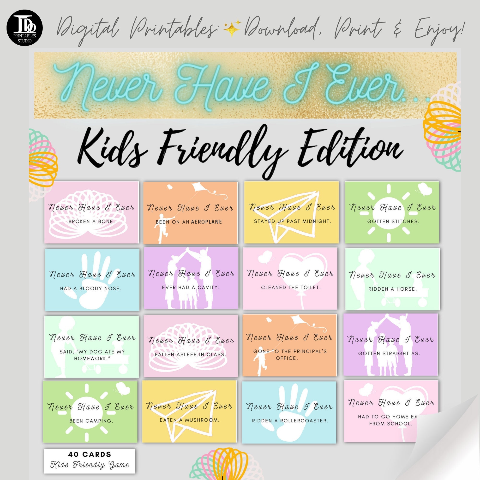 Kids Friendly Edition Never Have I Ever Kids Activity Class Game Kids Game Family Friendly Printable Game Cards Kids Fun Game Etsy