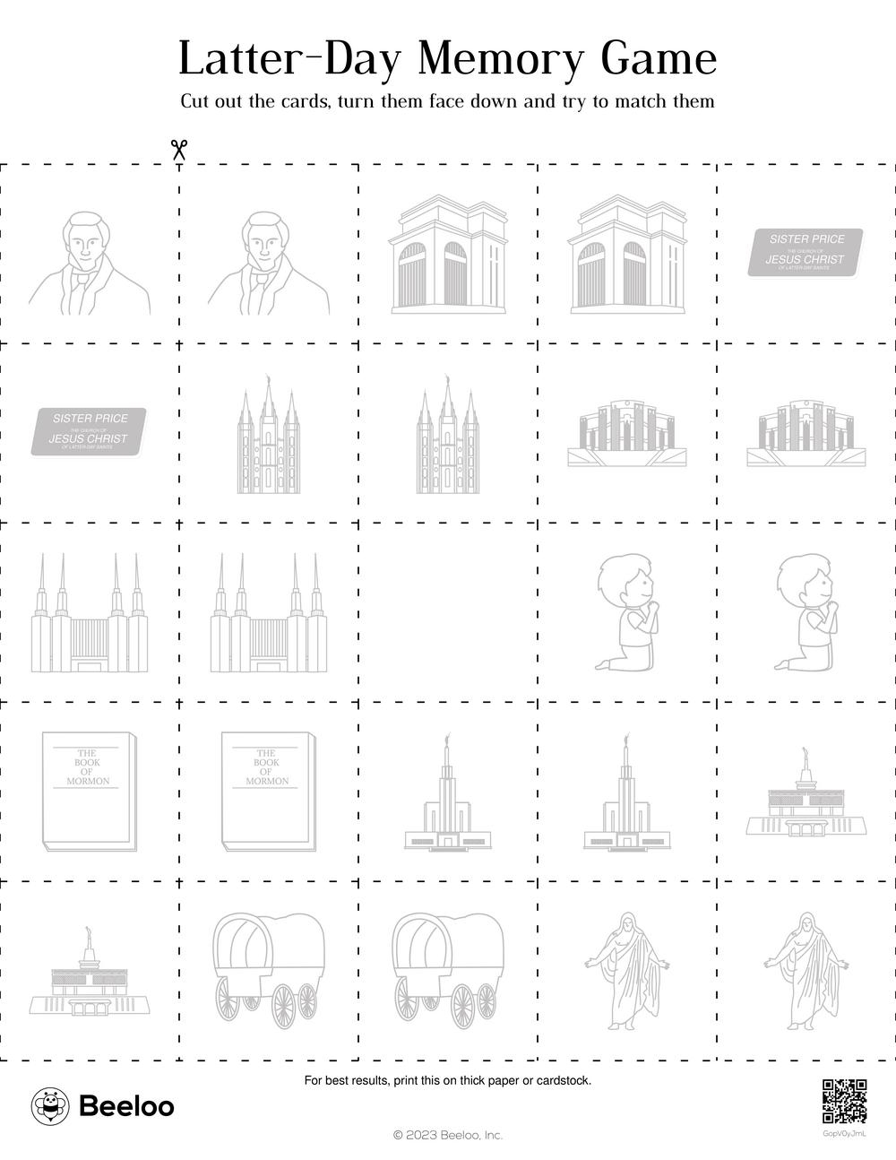 Book Of Mormon Matching Game Printable