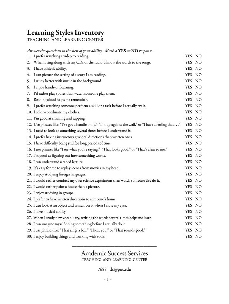 Learning Style Inventory Pdf Fill Out Sign Online DocHub