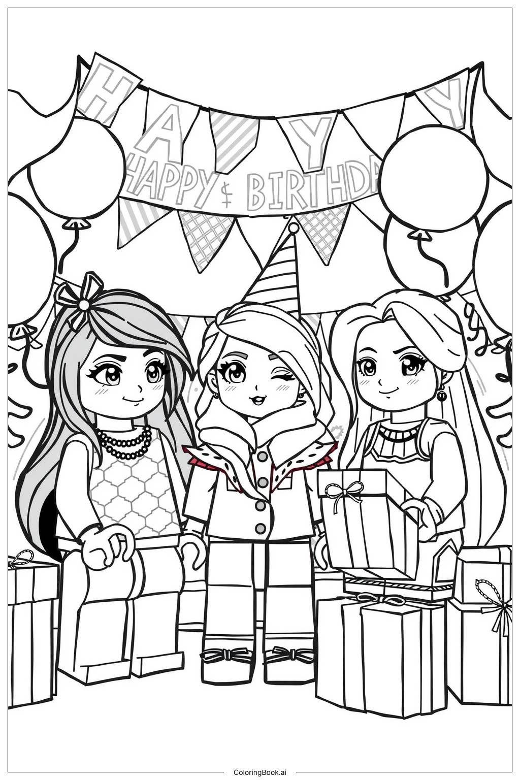 Lego Friends Birthday Party Celebration 2 Coloring Page Free PDF PNG Printable 