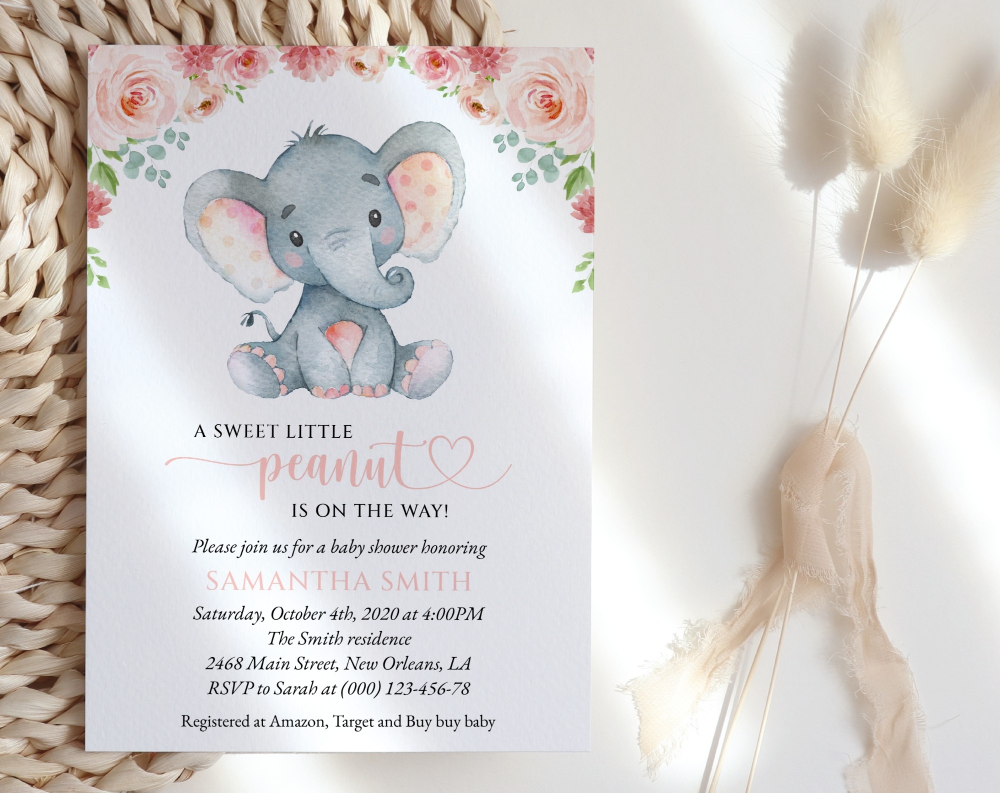 Little Elephant Baby Shower Invitation Baby Shower Stationery