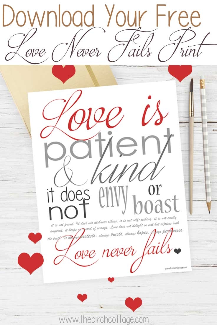 Love Never Fails Print I Corinthians 13 4 8 The Birch Cottage