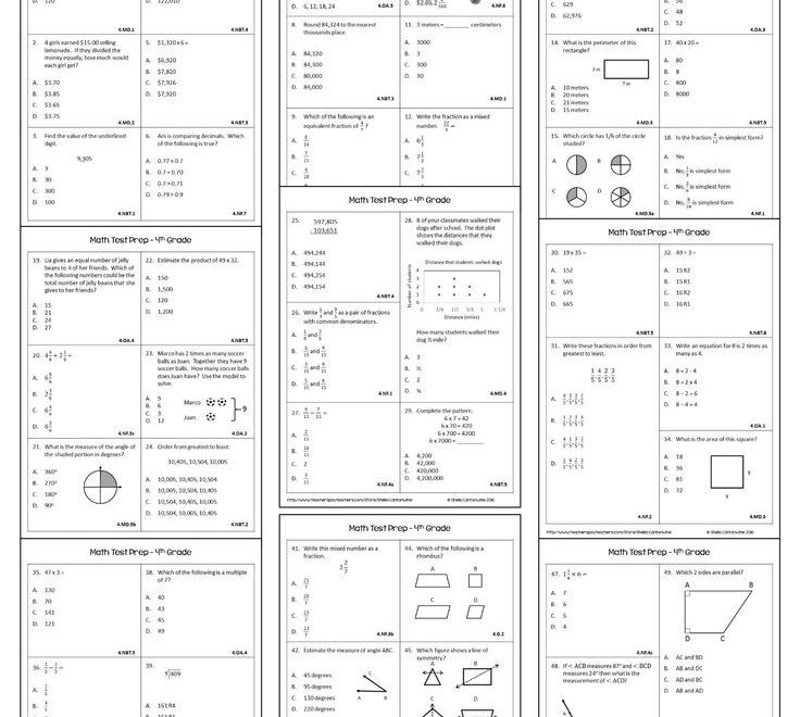Math Test Prep 4th Grade Review Worksheets Digital And Printable