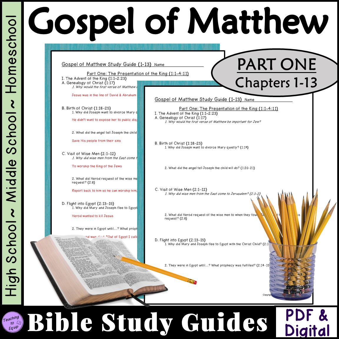 Matthew Bible Study Study Questions CH 1 13 Worksheet Packet Classful