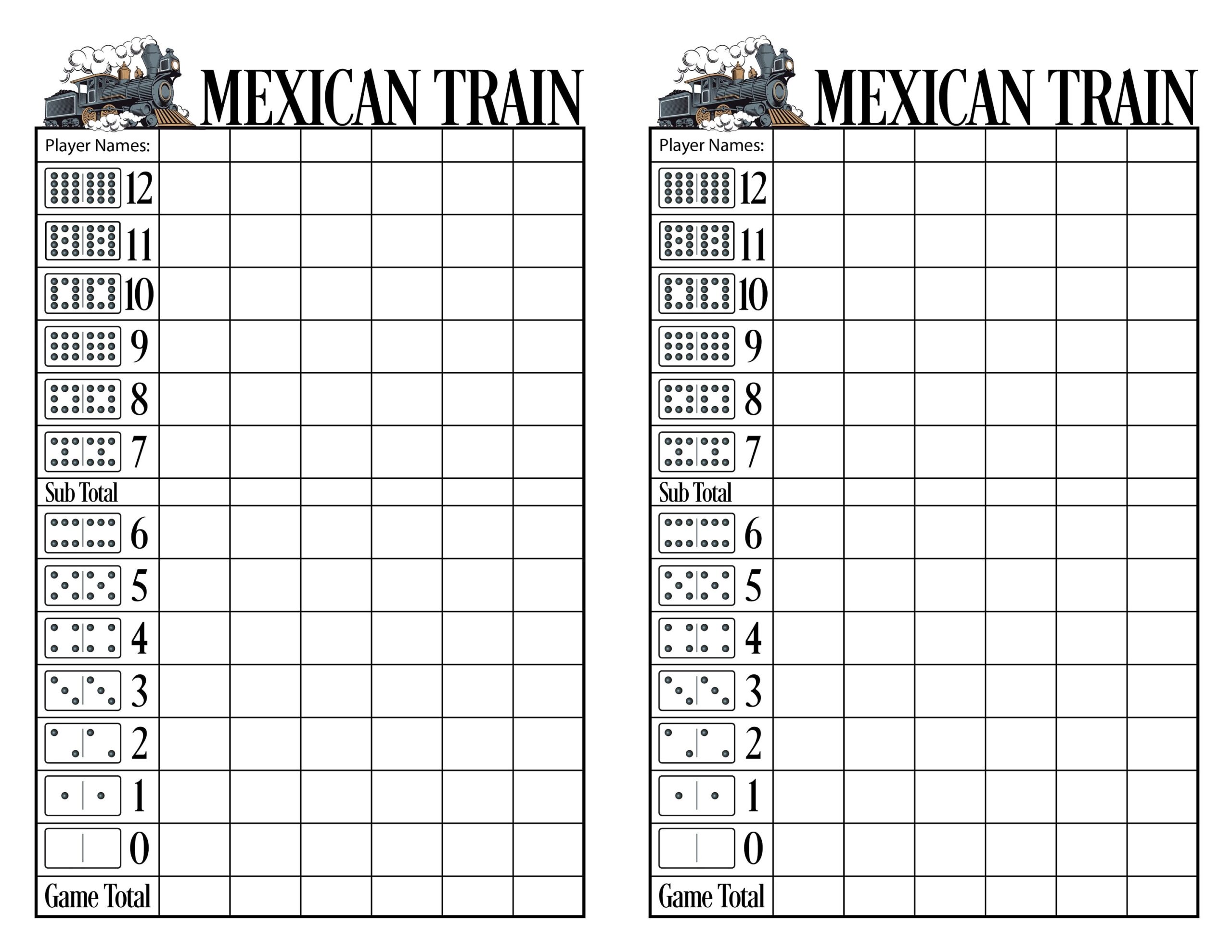 Printable Score Sheet Mexican Train Dominoes Editable Blank Printable Score Sheet Mexican Train Dominoes Editable Blank