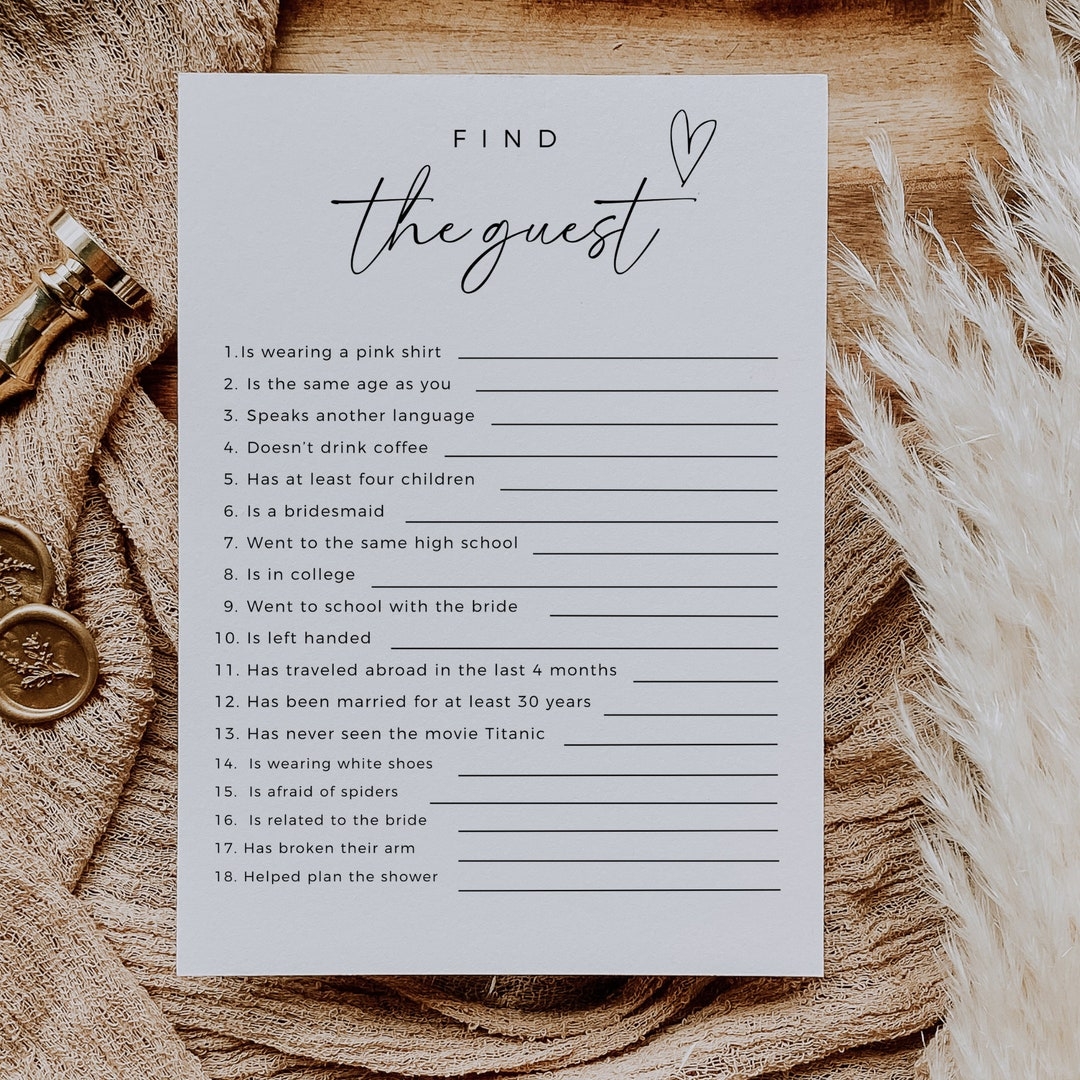 Minimalist Find The Guest Game Bridal Shower Ideas Editable Template Find Someone Who Boho Bridal Shower Game Instant Download Etsy