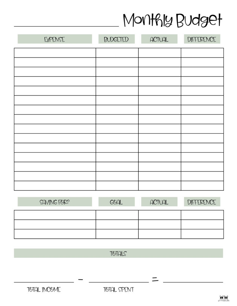 Blank Printable Monthly Budget Charts Free